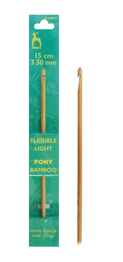 Bambus hæklenål fra Pony i størrelserne 3 mm, 3.5 mm og 4 mm